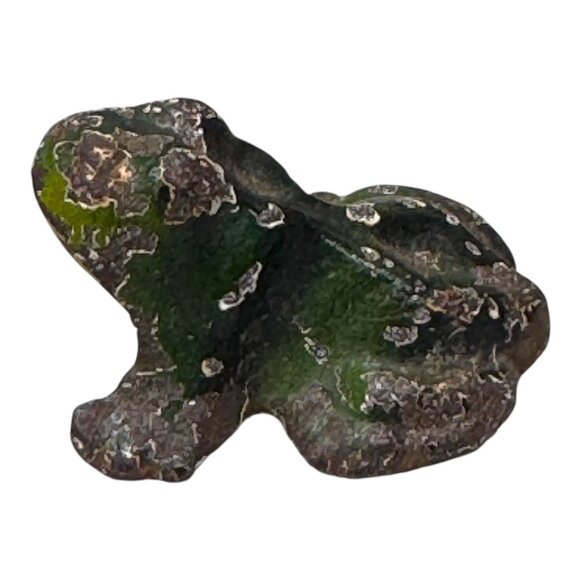 Vintage Small Green Brown Rusted Metal Cast Iron 1" Pocket Trinket Frog Figurine - Picture 2 of 6